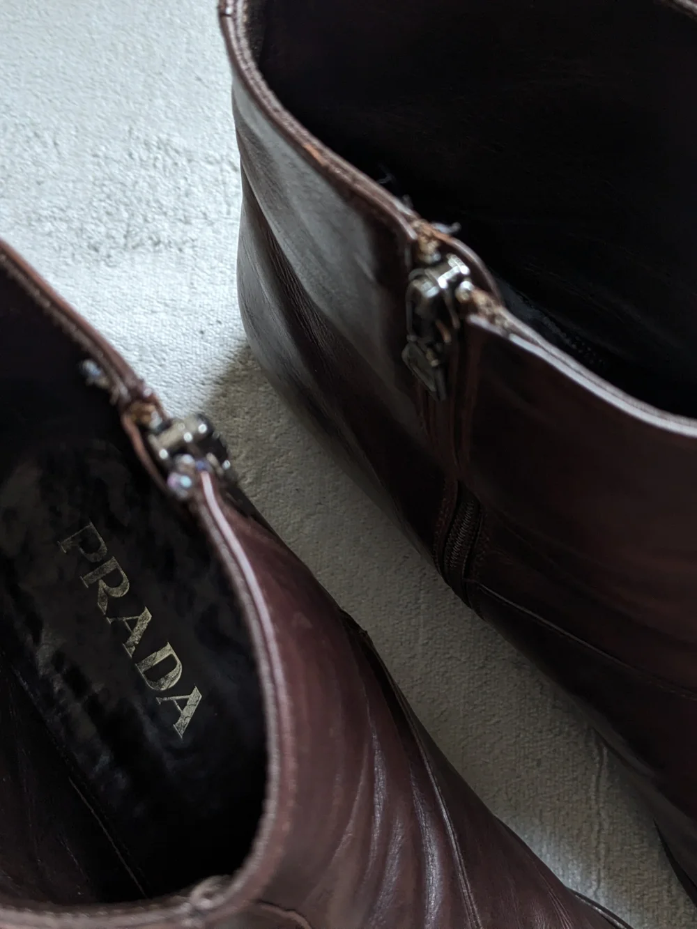 Prada Side Zip Boots Brown Leather Men US 9.5